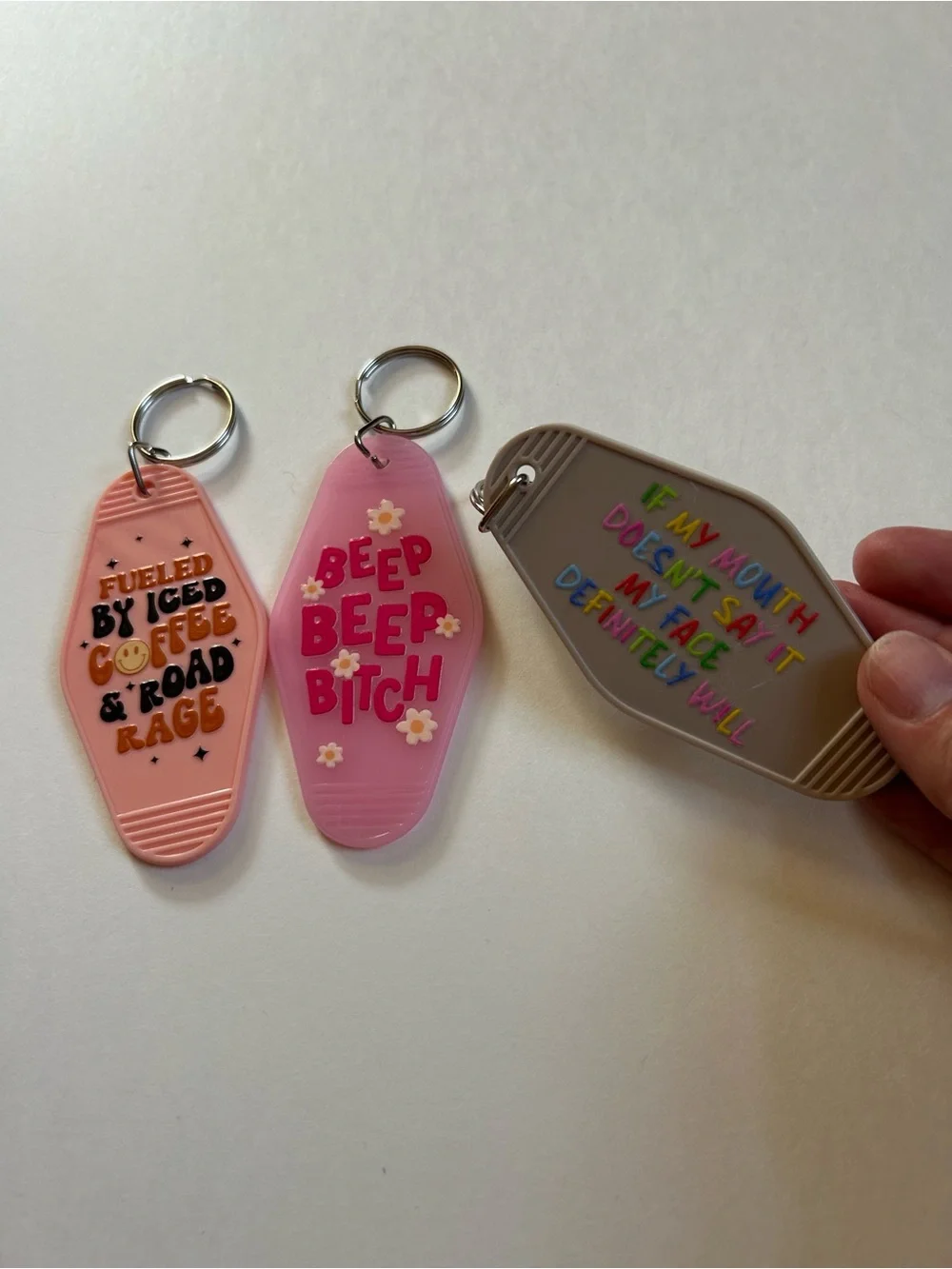 Set of 3 Sassy Girl Quote Retro Motel Keychains Custom Gift